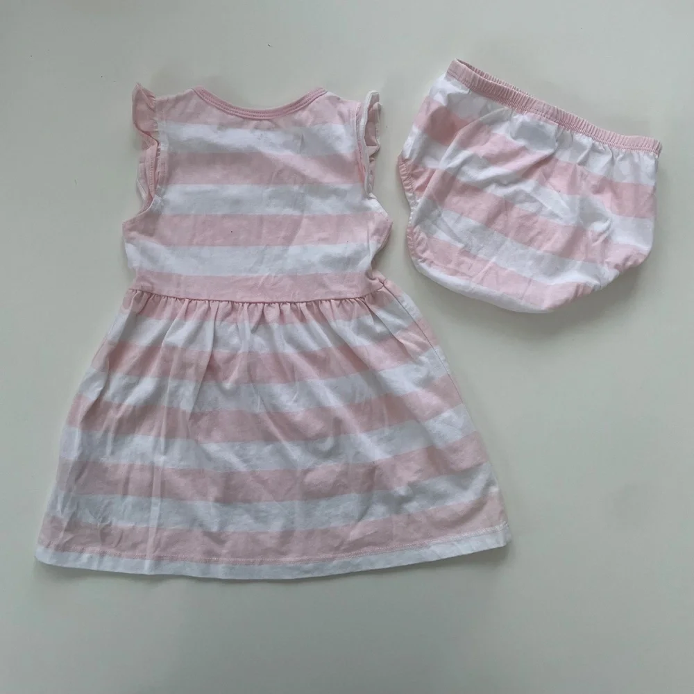 Carter's Baby Girl Pink White Striped Ruffle Sleeve Preppy Dress Size 24 Months